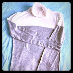 Gray and white long sleeve turtle-neck sweater